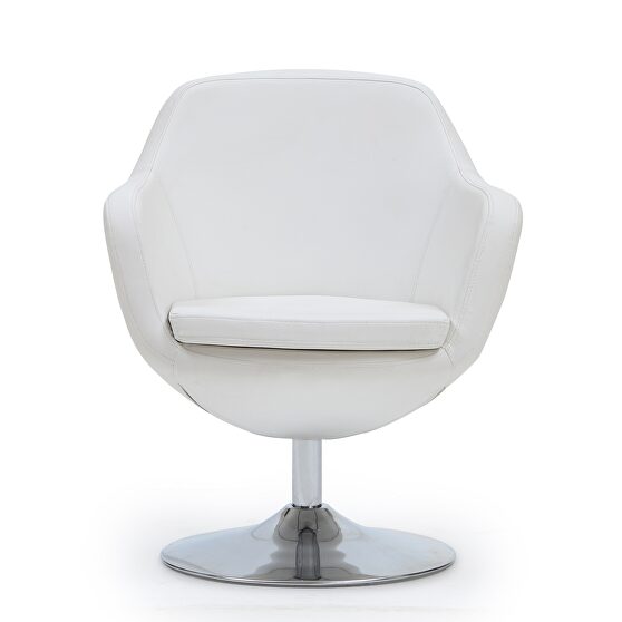 White and polished chrome faux leather swivel accent chair