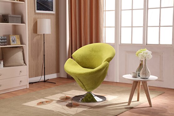Green and polished chrome velvet swivel accent chair