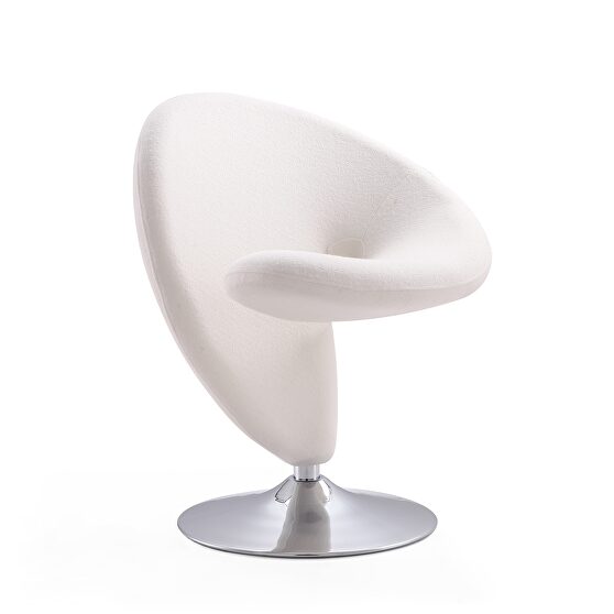 Cream and polished chrome wool blend swivel accent chair