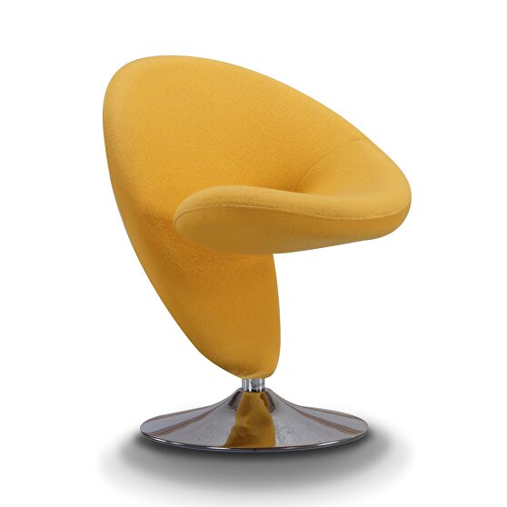 Yellow and polished chrome wool blend swivel accent chair