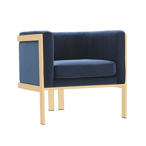 Royal blue and polished brass velvet accent armchair