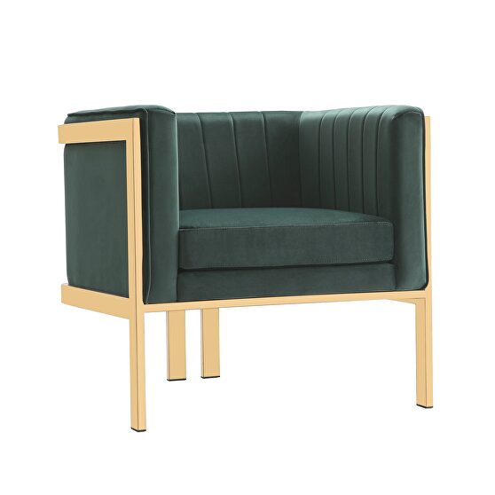 Forest green and polished brass velvet accent armchair