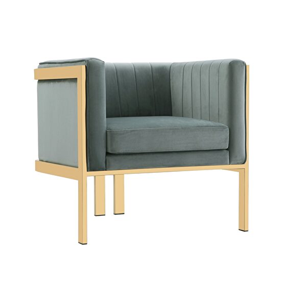 Warm gray and polished brass velvet accent armchair