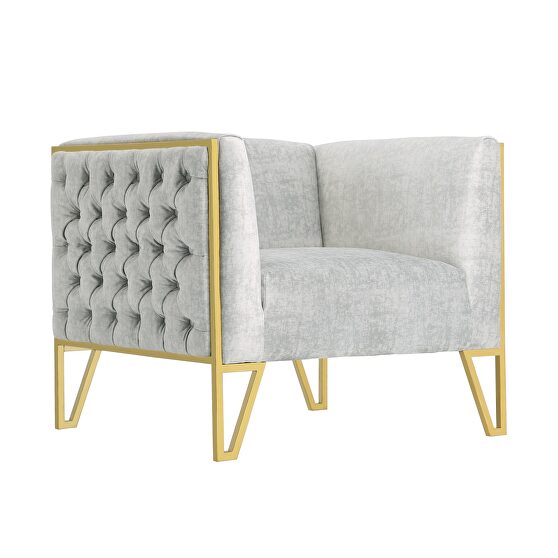 Gray and gold velvet accent chair