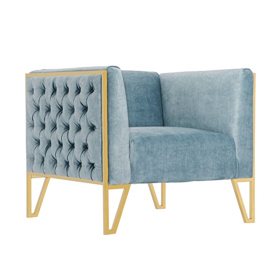 Ocean blue and gold velvet accent chair