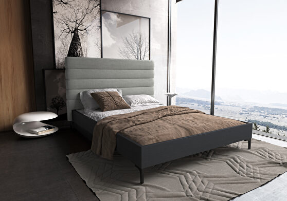 Mid century - modern queen bed in light gray