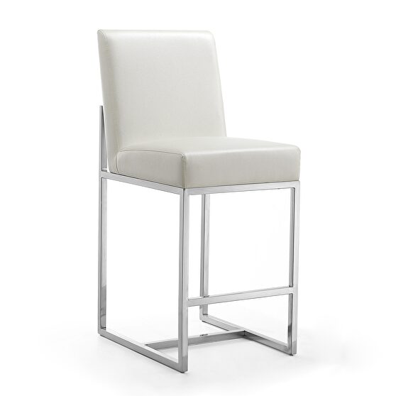 Pearl white and polished chrome stainless steel counter height bar stool