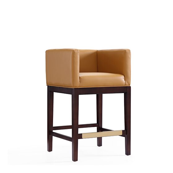 Camel and dark walnut beech wood counter height bar stool