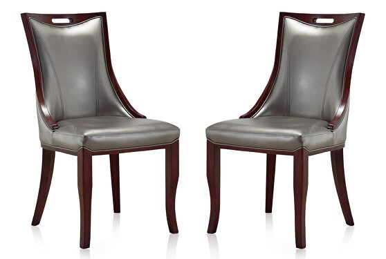Silver and walnut faux leather dining chair (set of two)