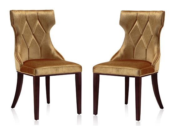 Antique gold and walnut velvet dining chair (set of two)