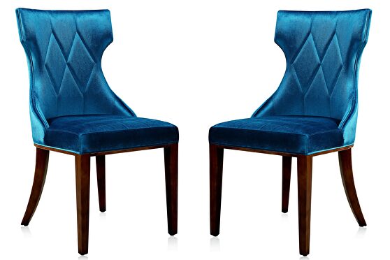 Cobalt blue and walnut velvet dining chair (set of two)