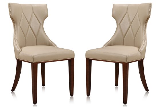 Cream and walnut faux leather dining chair (set of two)