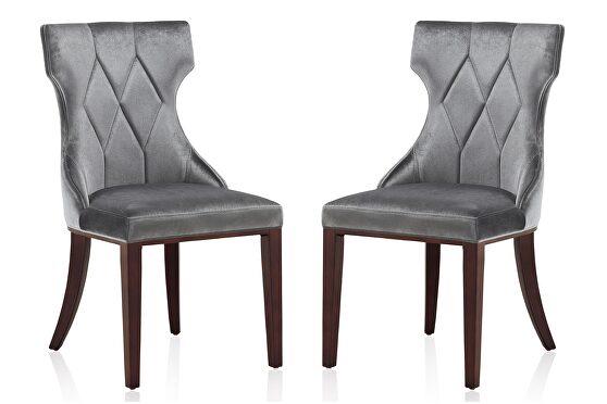 Gray and walnut velvet dining chair (set of two)