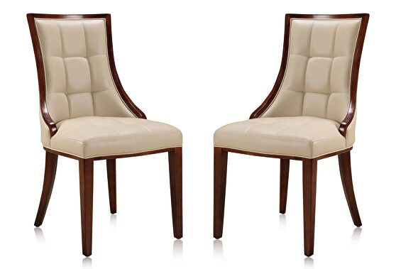 Cream and walnut faux leather dining chair (set of two)