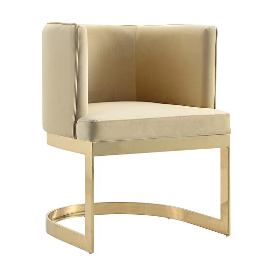 Sand and polished brass velvet dining chair