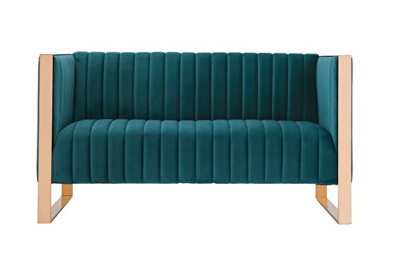 Aqua blue and rose gold velvet 2-seater loveseat