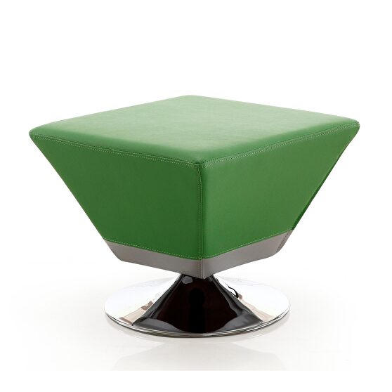 Green and polished chrome swivel ottoman