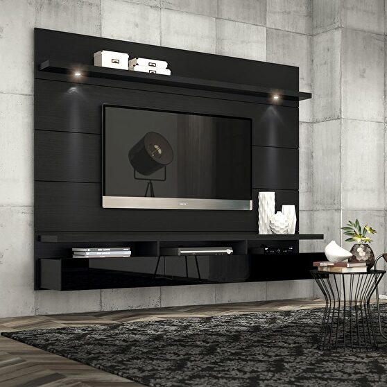 1.8 floating wall theater entertainment center in black gloss and black matte