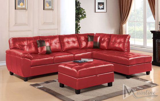 Leather match sectional sofa in passion red