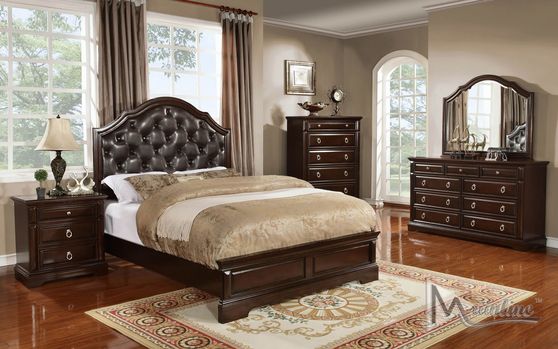 Transitional style bedroom set in dark brown