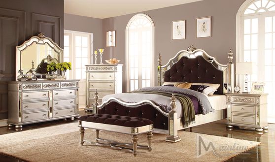 Neo-classical bed w/ mirror rims and tuftings