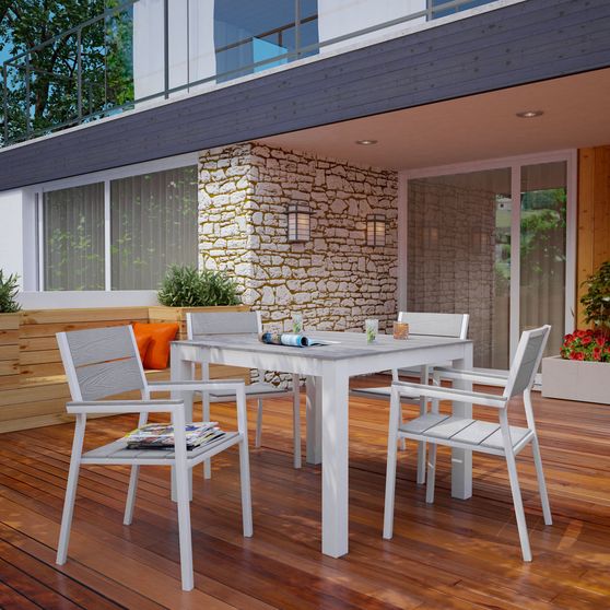 Light gray / white outdoor 5pcs dining table + chairs set