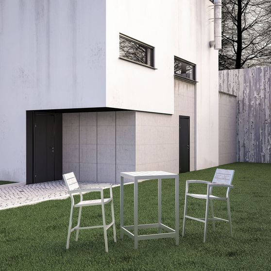 White / gray 3pcs outdoor table and 2 chairs set