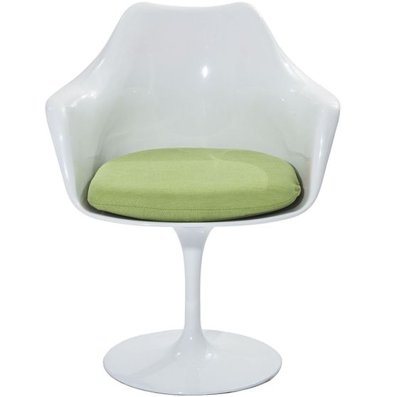Designer white gloss chair w/ green cushion