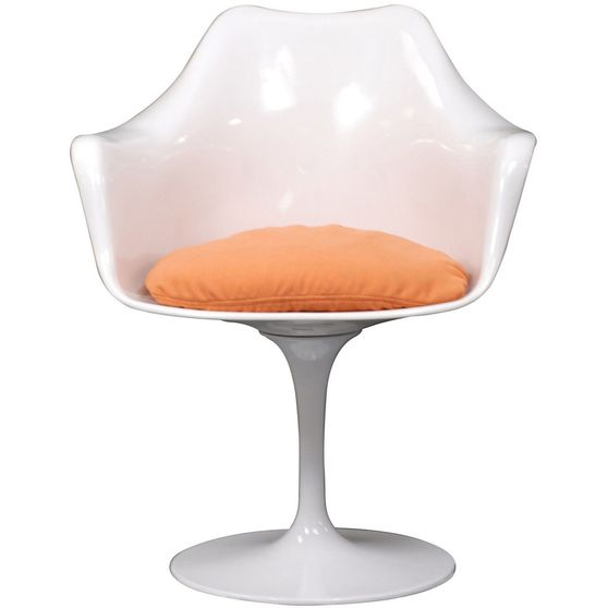 Designer white gloss chair w/ orange cushion
