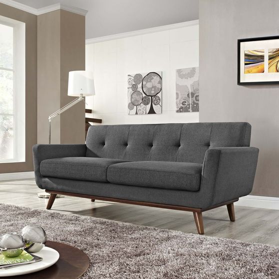 Gray fabric tufted back contemporary loveseat
