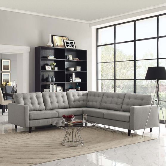Light Gray fabric 3pcs even sectional sofa