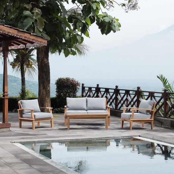 4pcs outside patio seating set in natural teak