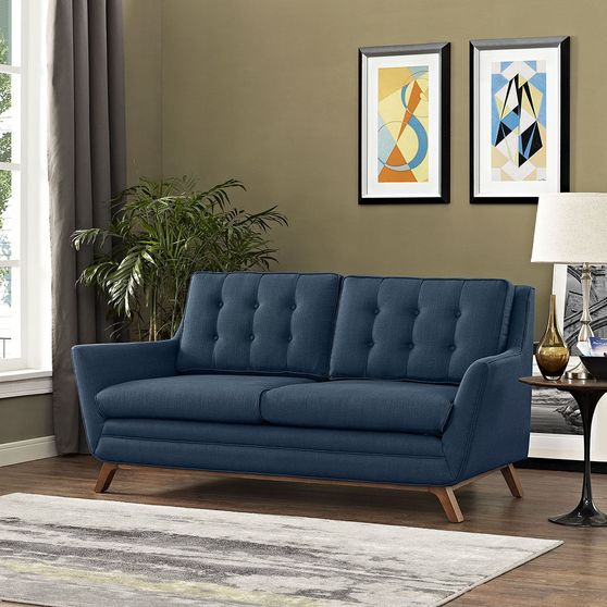 Azure fabric mid-century style modern loveseat