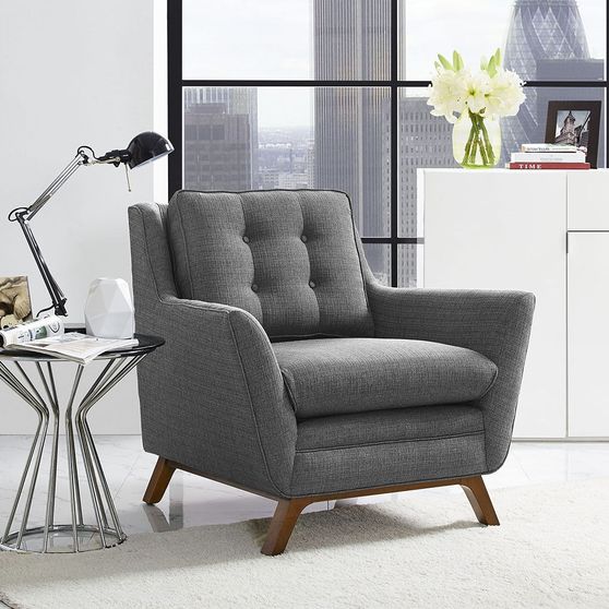 Gray fabric mid-century style modern chair