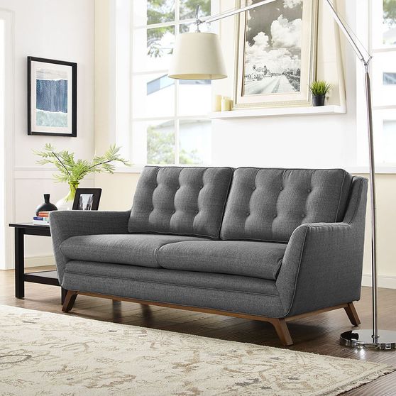 Dark gray fabric mid-century style modern loveseat
