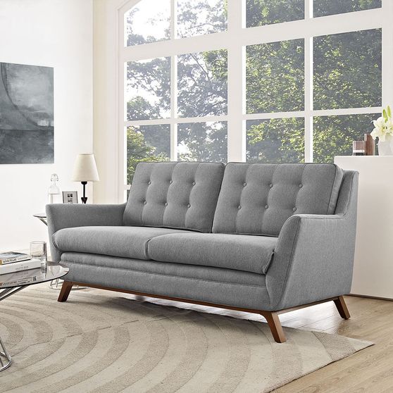 Gray fabric mid-century style modern loveseat