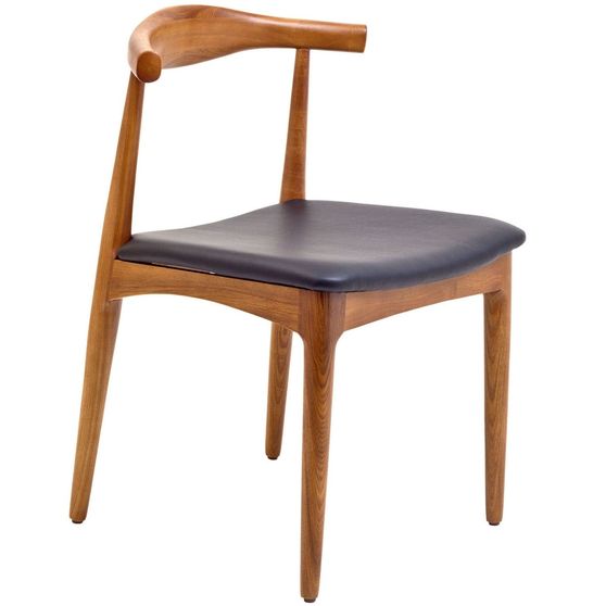 Wood dinng chair w/ black faux leather seat