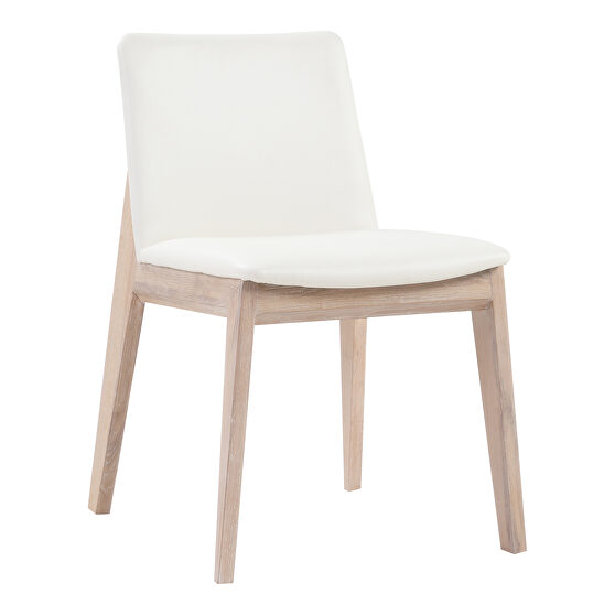 Mid-century modern oak dining chair white pvc-m2