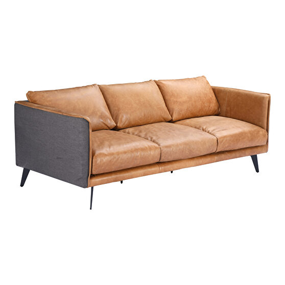 Mid-century modern leather sofa cognac