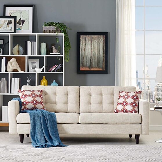 Quality beige fabric upholstered sofa