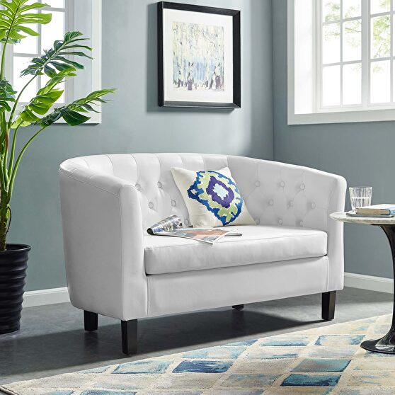 Upholstered vinyl loveseat in white
