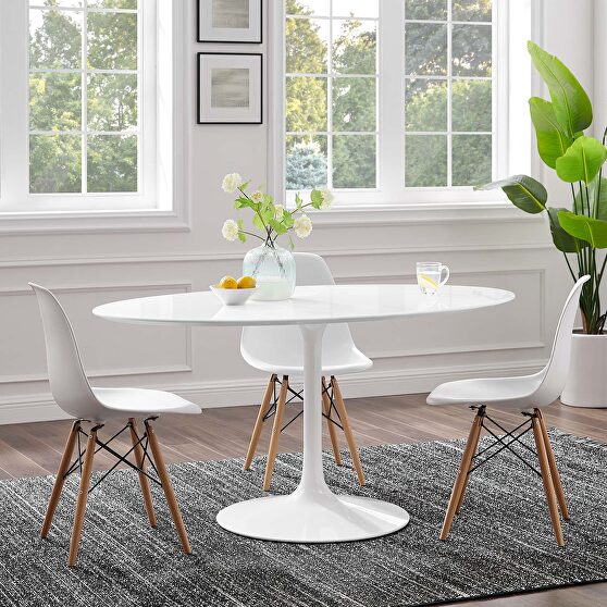 Oval wood top dining table in white