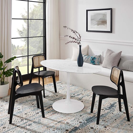 Oval artificial marble dining table in white