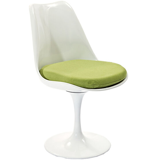 White dining side chair w green cushion