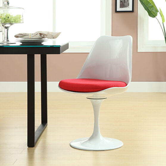 Red cushion white dining chair