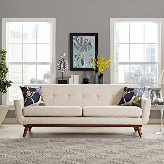 Beige fabric tufted back contemporary couch