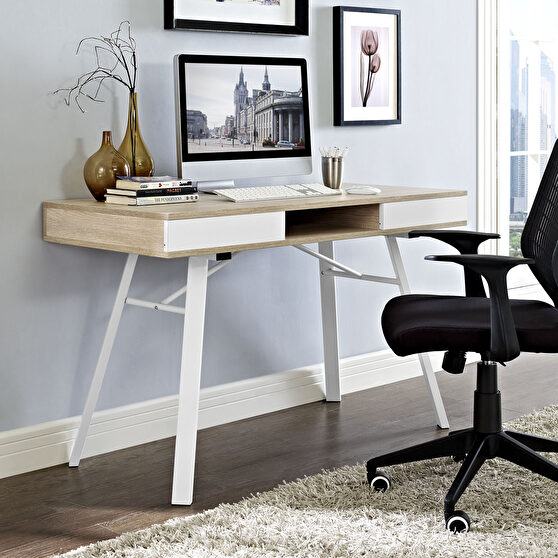 Oak / white office desk in contemporary style