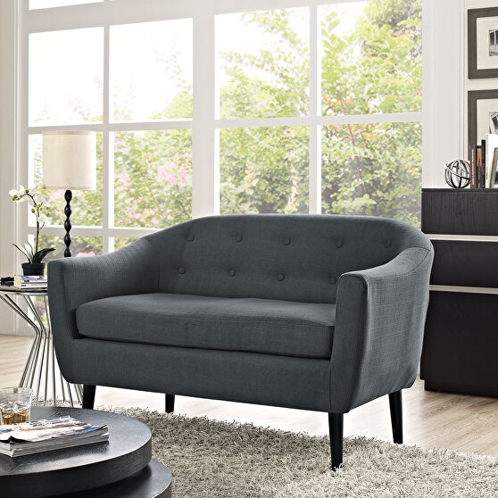 Upholstered fabric loveseat in gray