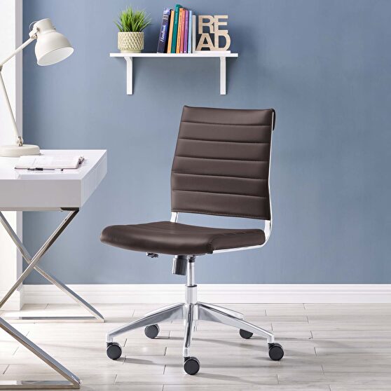 Armless mid back office chair in brown