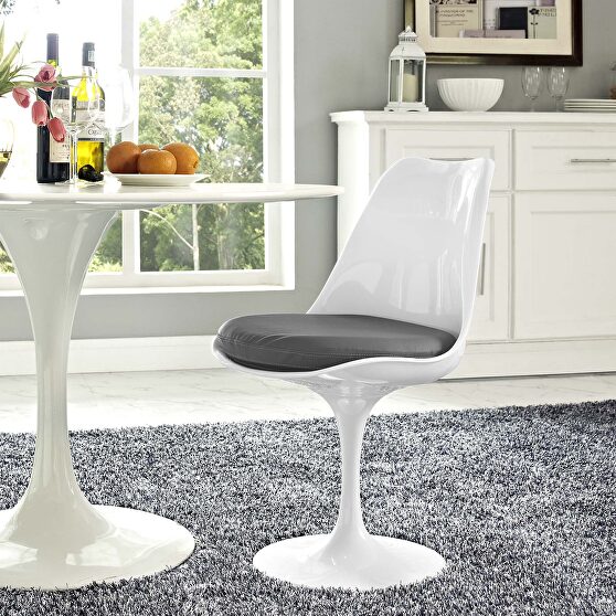 Dining side chair with gray vinyl cushion